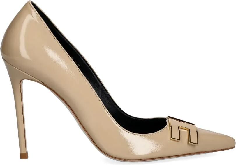 Elisabetta Franchi Leren pumps met logo-detail Beige