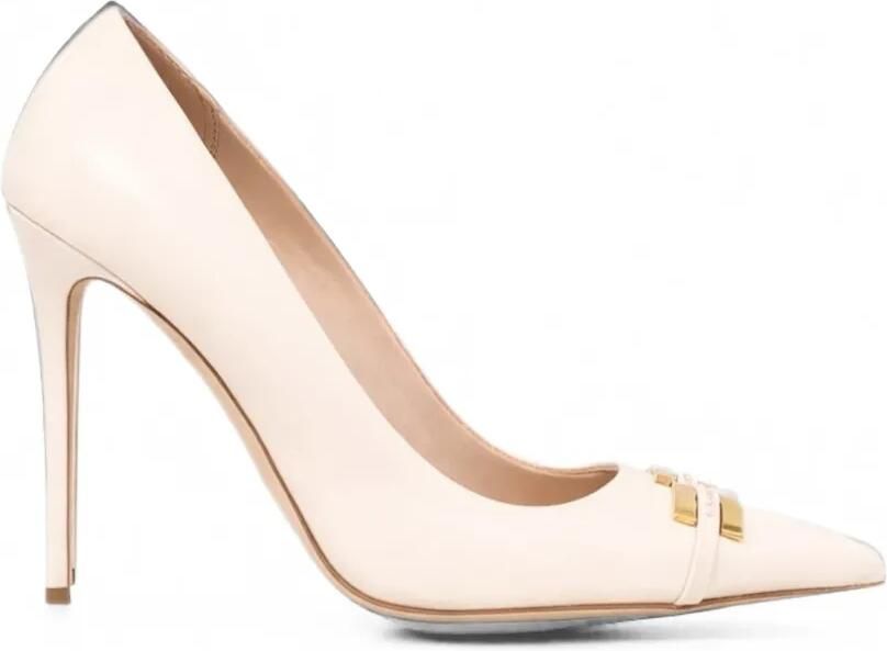 Elisabetta Franchi Leren pumps met logoplakkaat Beige