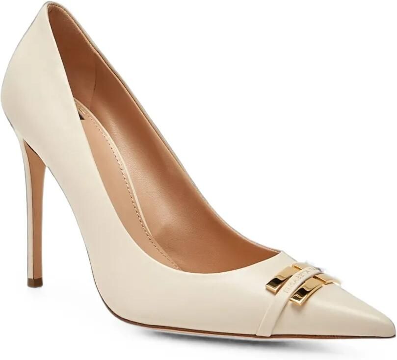 Elisabetta Franchi Leren pumps met logoplakkaat Beige - Foto 5
