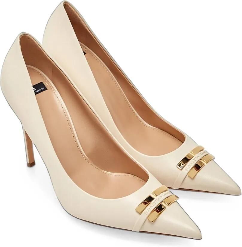 Elisabetta Franchi Leren pumps met logoplakkaat Beige - Foto 3