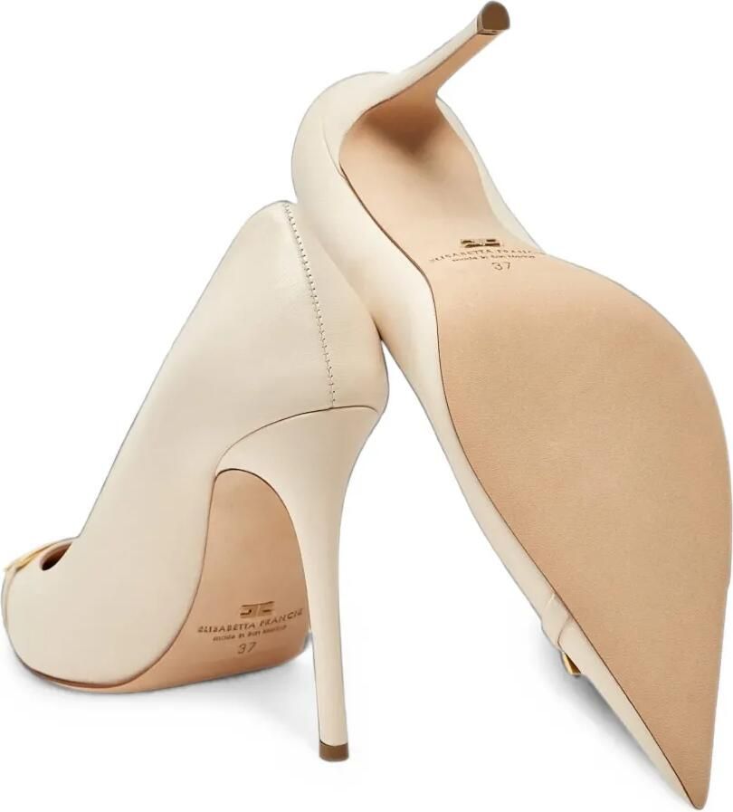 Elisabetta Franchi Leren pumps met logoplakkaat Beige - Foto 2