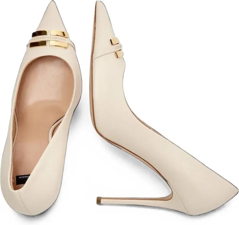 Elisabetta Franchi Leren pumps met logoplakkaat Beige - Foto 4