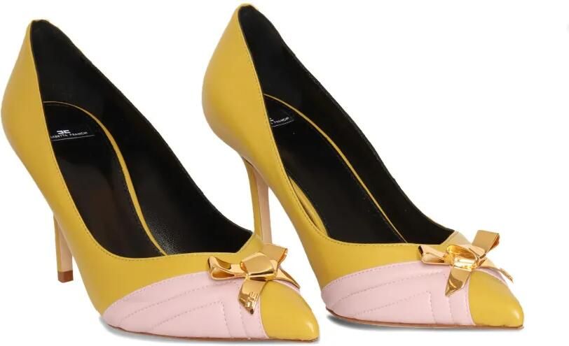Elisabetta Franchi Leren pumps met strikdetail Geel
