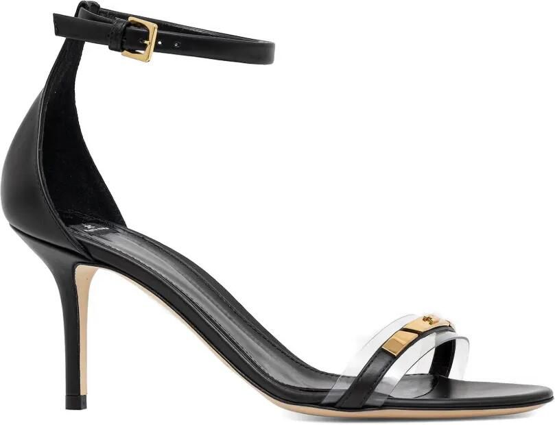 Elisabetta Franchi Leren sandalen met doorzichtig inzetstuk Zwart