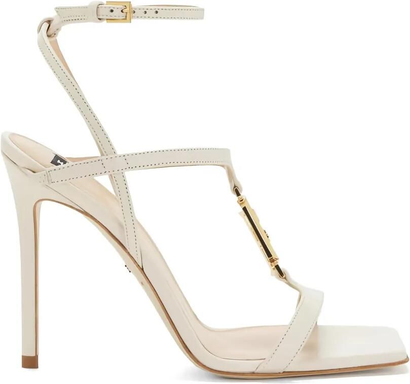 Elisabetta Franchi Leren sandalen met logo-detail Beige