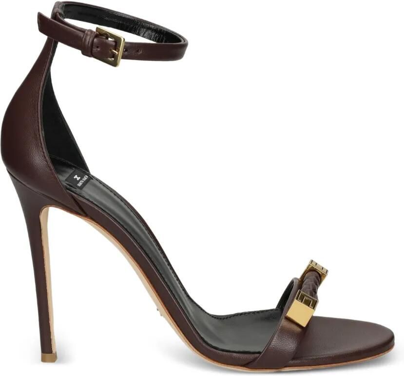 Elisabetta Franchi Leren sandalen met logo-details Bruin