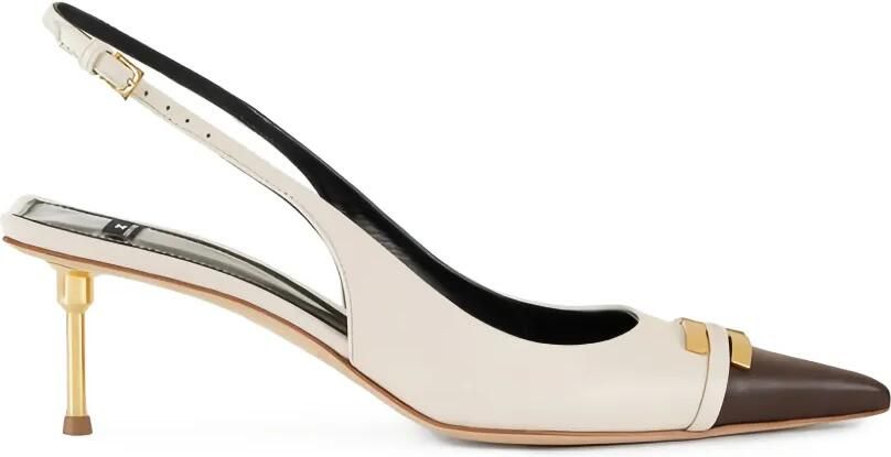 Elisabetta Franchi Leren slingback pumps met logo Beige