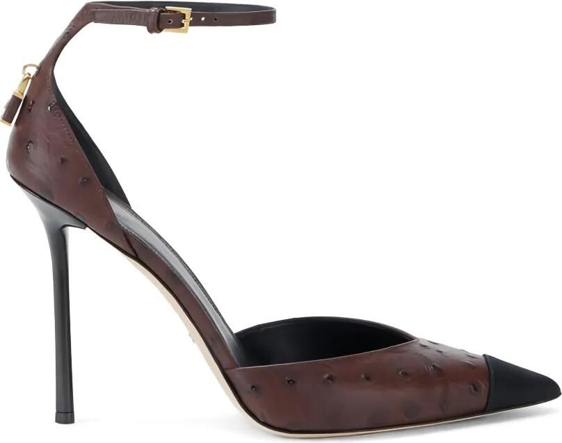 Elisabetta Franchi Ostrich pumps met hangslot en textuur Bruin