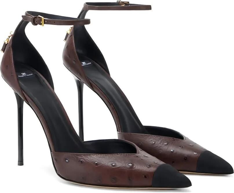 Elisabetta Franchi Ostrich pumps met hangslot en textuur Bruin - Foto 3