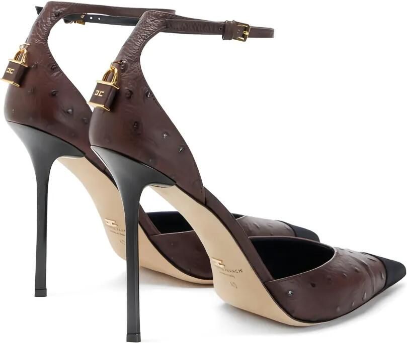Elisabetta Franchi Ostrich pumps met hangslot en textuur Bruin - Foto 2