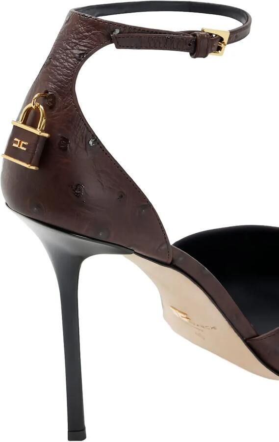 Elisabetta Franchi Ostrich pumps met hangslot en textuur Bruin - Foto 4