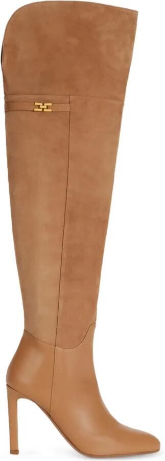 Elisabetta Franchi Overknee laarzen met logo-plakkaat Bruin