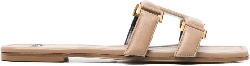 Elisabetta Franchi Platte nappaleren sandalen Beige
