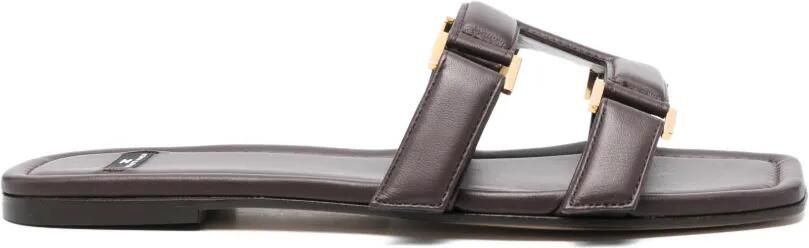 Elisabetta Franchi Platte nappaleren sandalen Bruin