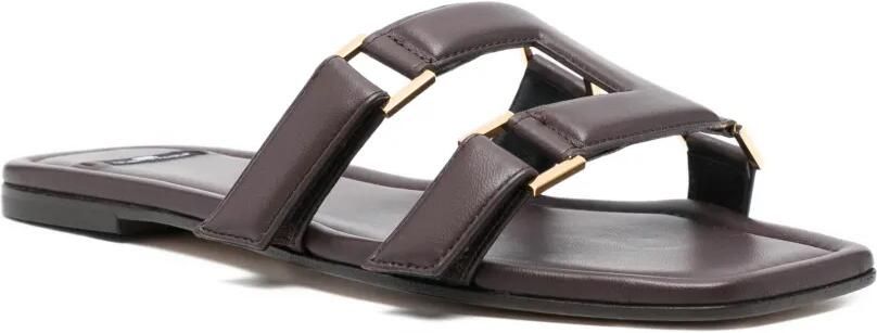 Elisabetta Franchi Platte nappaleren sandalen Bruin - Foto 4