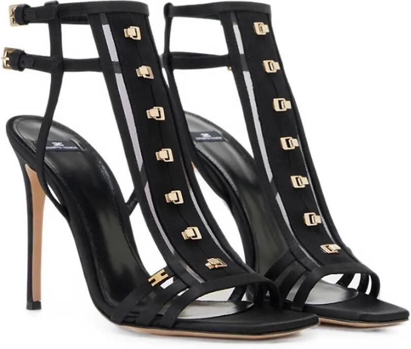 Elisabetta Franchi Sandalen met tulen inzetstuk en gespen Zwart