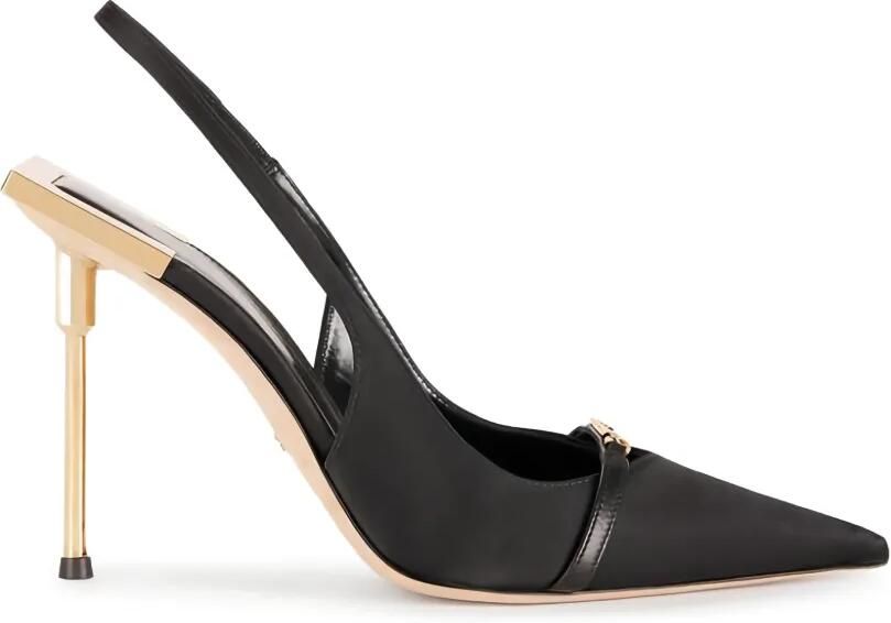 Elisabetta Franchi Satijnen slingbacks op sculpturale hakken Zwart