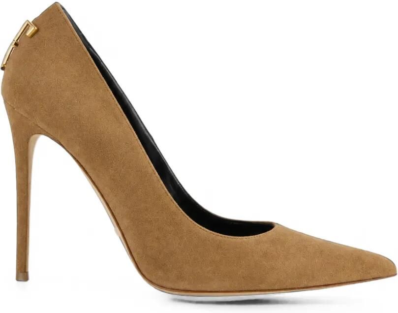 Elisabetta Franchi Suède pumps met logo Bruin