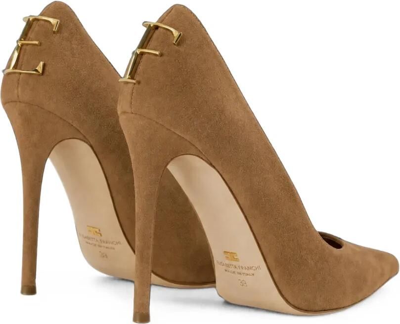 Elisabetta Franchi Suède pumps met logo Bruin - Foto 2