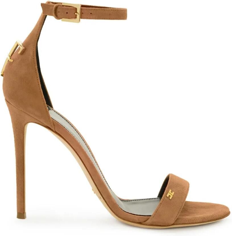 Elisabetta Franchi Suède sandalen met logo Beige