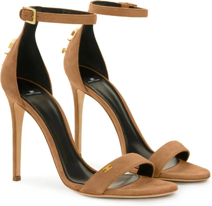 Elisabetta Franchi Suède sandalen met logo Beige - Foto 2