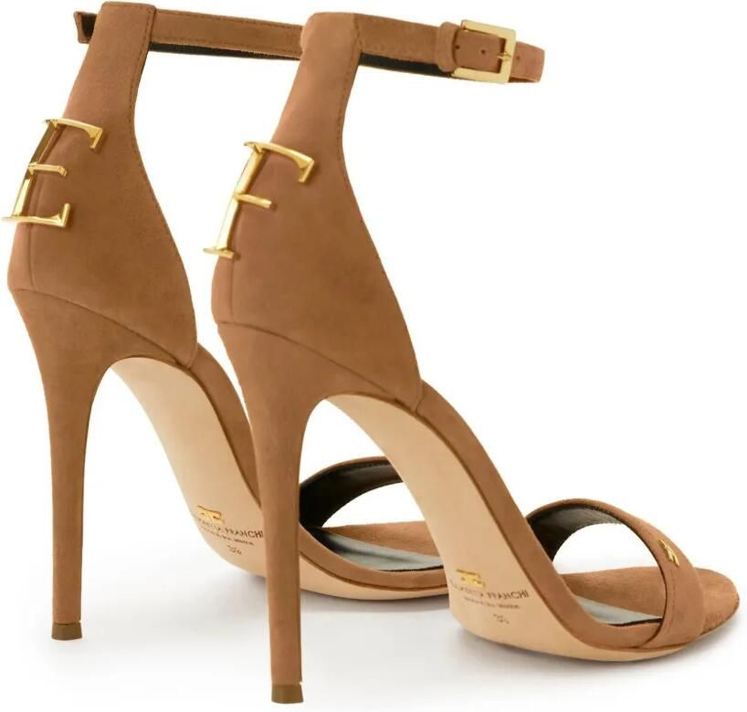 Elisabetta Franchi Suède sandalen met logo Beige - Foto 3