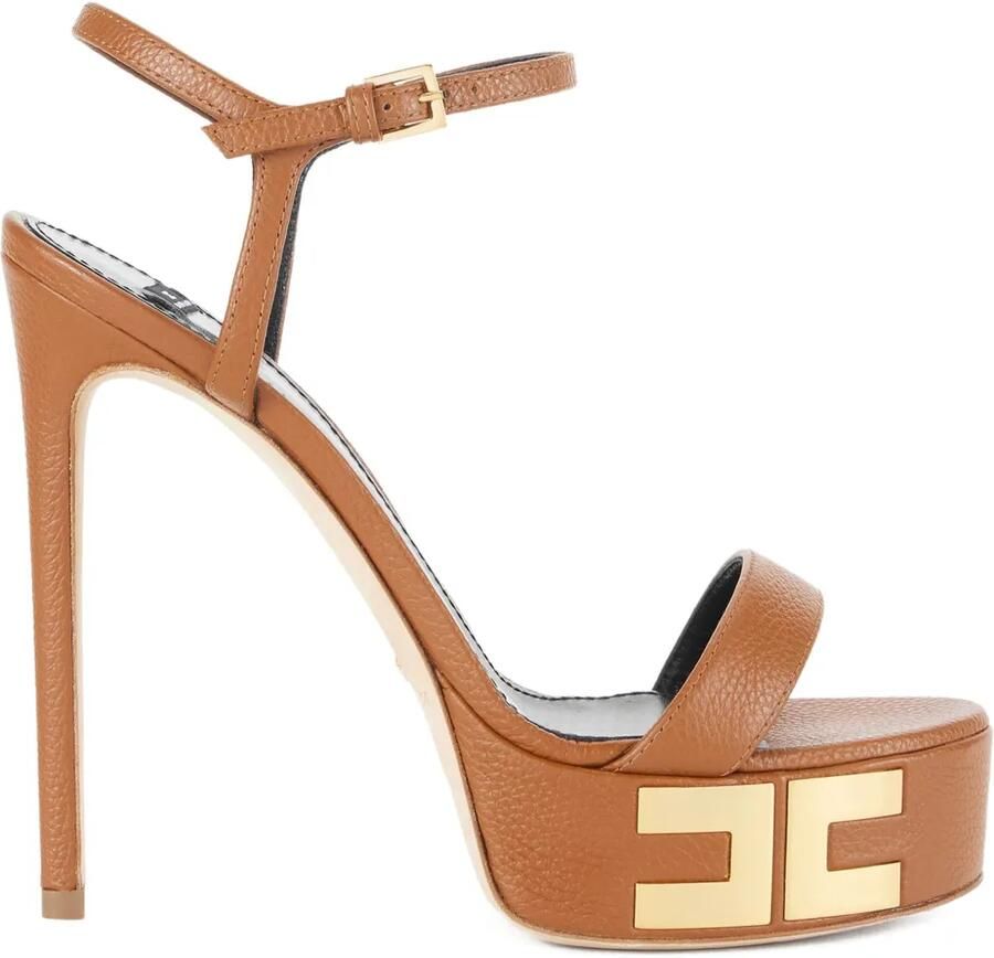 Elisabetta Franchi Vertigo leren sandalen met plateau Bruin