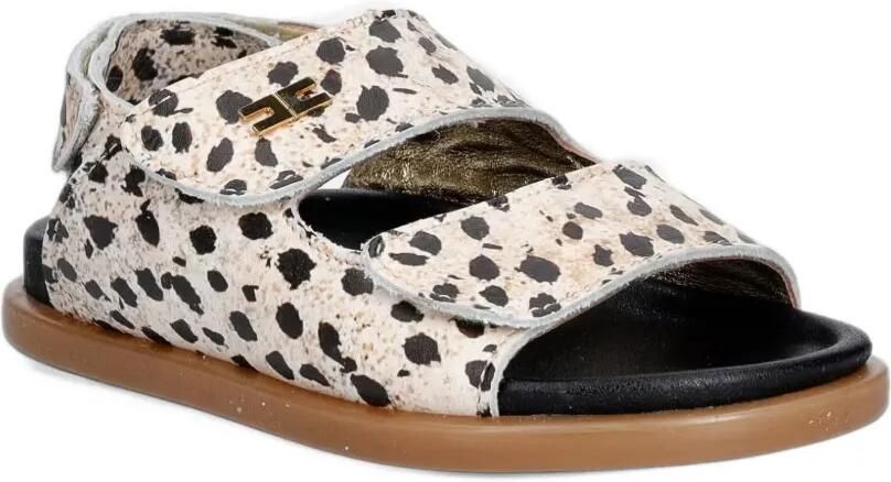 Elisabetta Franchi La Mia Bambina dalmatian-print touch-strap sandals Beige