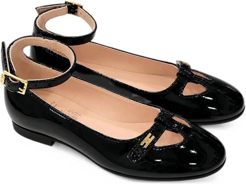 Elisabetta Franchi La Mia Bambina logo-plaque patent-leather ballet flats Zwart
