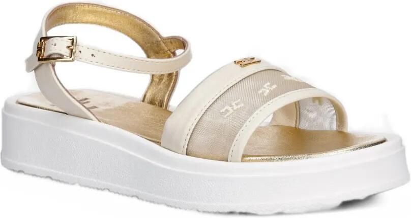 Elisabetta Franchi La Mia Bambina mesh-panel logo-plaque sandals Wit