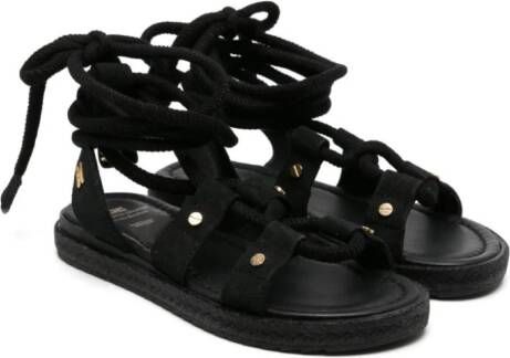 Elisabetta Franchi La Mia Bambina lace-up suede sandals Zwart