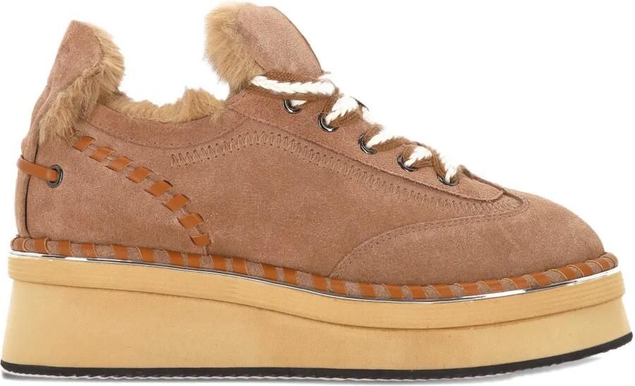 Elvio Zanon Panto Snow sneakers met plateauzool van imitatiebont Bruin