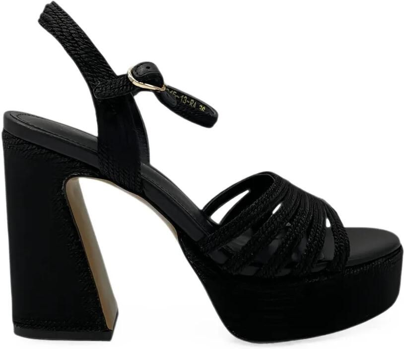 EMANUELLE VEE Giunone raffia sandalen met plateauzool Zwart