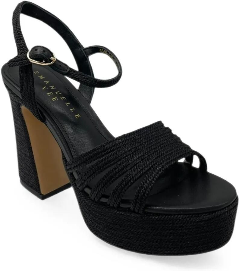 EMANUELLE VEE Giunone raffia sandalen met plateauzool Zwart - Foto 3