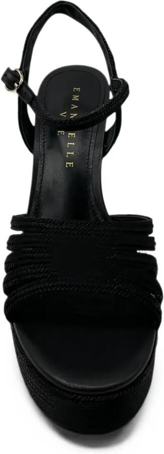 EMANUELLE VEE Giunone raffia sandalen met plateauzool Zwart - Foto 4