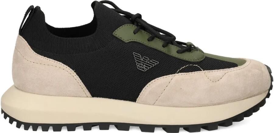Emporio Armani Gebreide sneakers met suède details en een logo aan de zijkant Beige