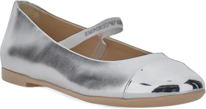 Emporio Ar i Kids logo-strap cap-toe ballet flats Zilver