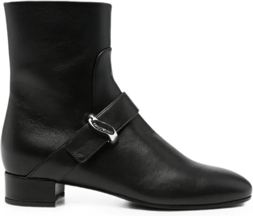 Emporio Armani Leren laarzen met gesp Zwart