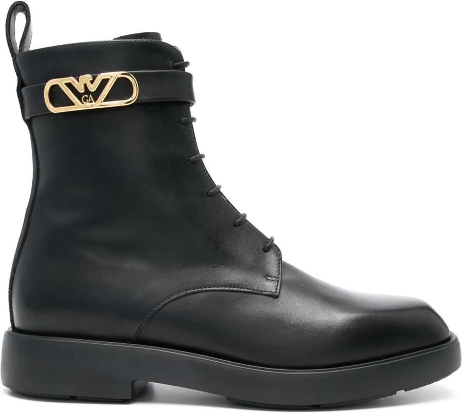 Emporio Armani Leren laarzen met logo Zwart