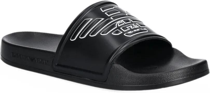 Emporio Armani logo-print slides Zwart