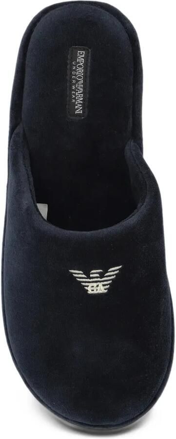 Emporio Armani slip-on slippers in chenille with embroidered logo Blauw - Foto 3