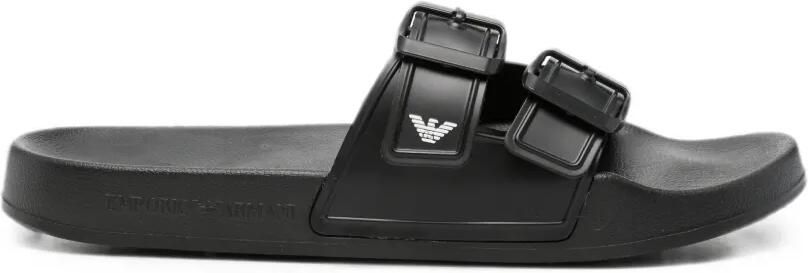 Emporio Armani Slippers met gespdetails Zwart