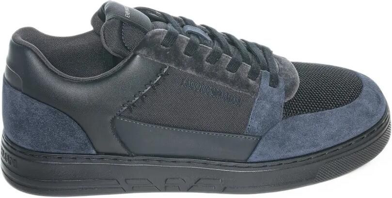 Emporio Armani sneakers low-top with suede and mesh upper and rubber sole Zwart