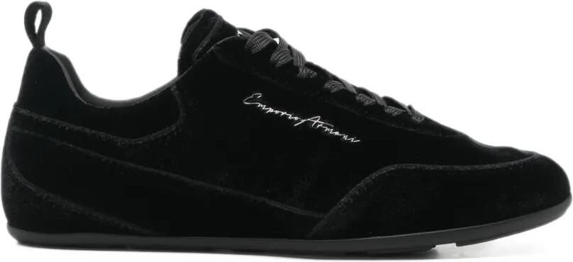 Emporio Armani Sneakers met geborduurd logo en fluweeleffect Zwart