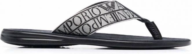 Emporio Armani Slippers met jacquard logo heren leerStof Stof rubber leer  10 Zwart - Schoenen.nl