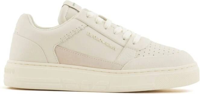 Emporio Armani Leren sneakers met logo-reliëf Wit