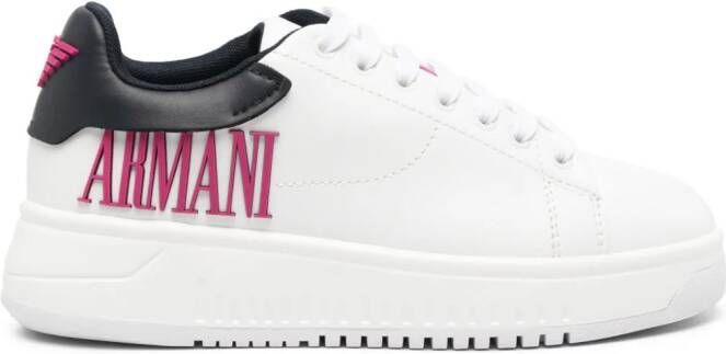 Emporio Armani logo-appliqué leather sneakers Wit