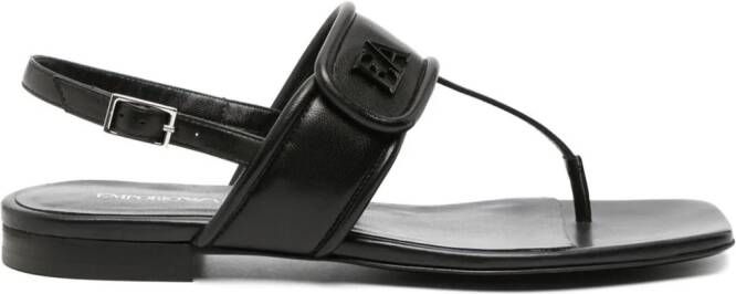 Emporio Armani logo-plaque leather sandals Zwart