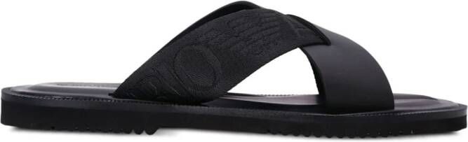 Emporio Armani Leren sandalen met logoband Zwart