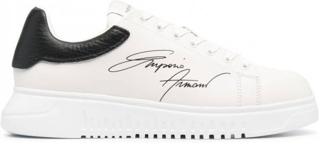 Emporio Armani Signature leren sneakers Wit